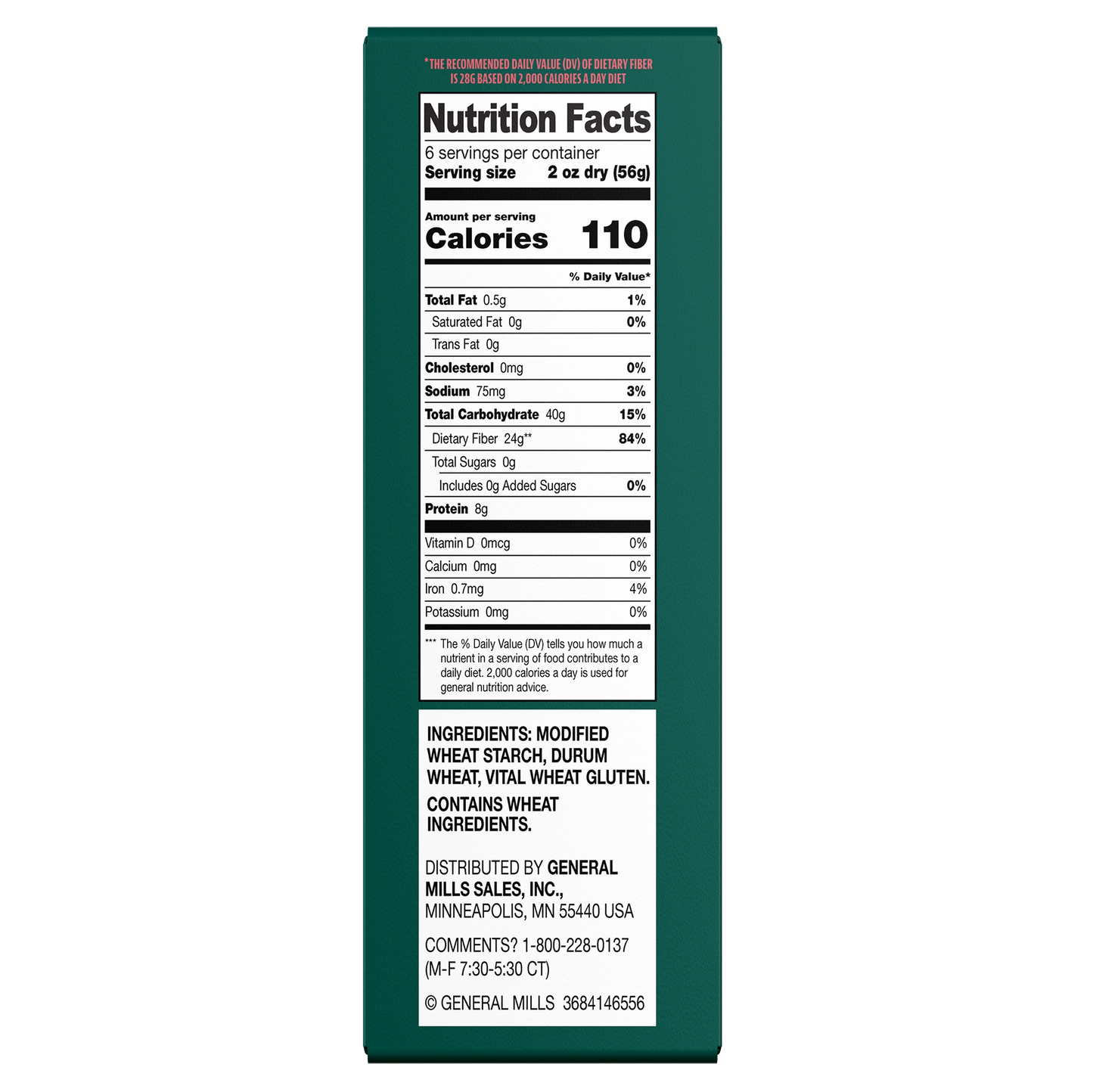 close up of nutrition facts from Carbe Diem pasta