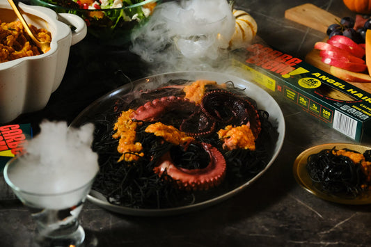 Squid Ink Pasta with Octopus & Tomato Sauce