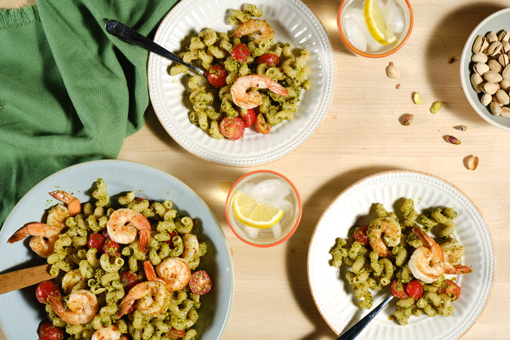Cavatappi with Arugula Pistachio Pesto