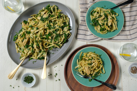 Fettuccine with Chicken, Mustard Sauce & Spinach