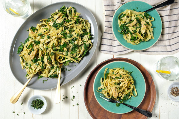 Fettuccine with Chicken, Mustard Sauce & Spinach