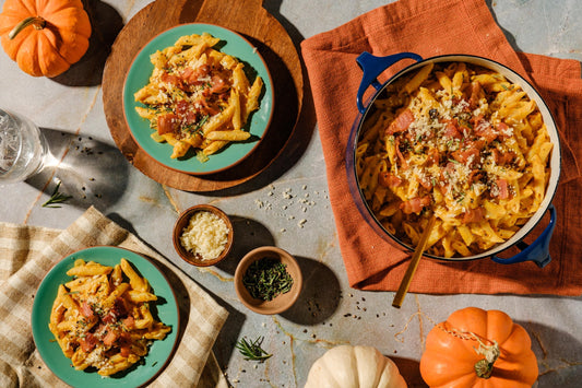 Penne with Creamy Pumpkin Sauce, Rosemary Bacon