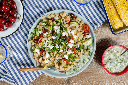 Vegan Greek Cavatappi Salad