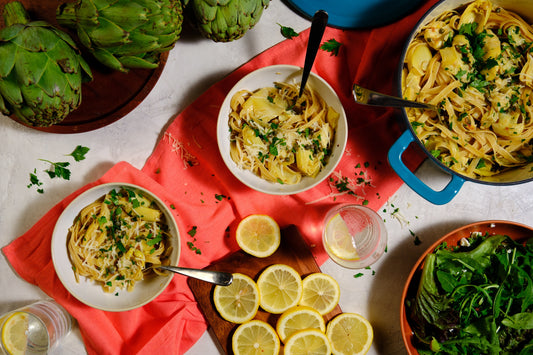 One Pot Fettuccine with Lemon-Artichoke Sauce