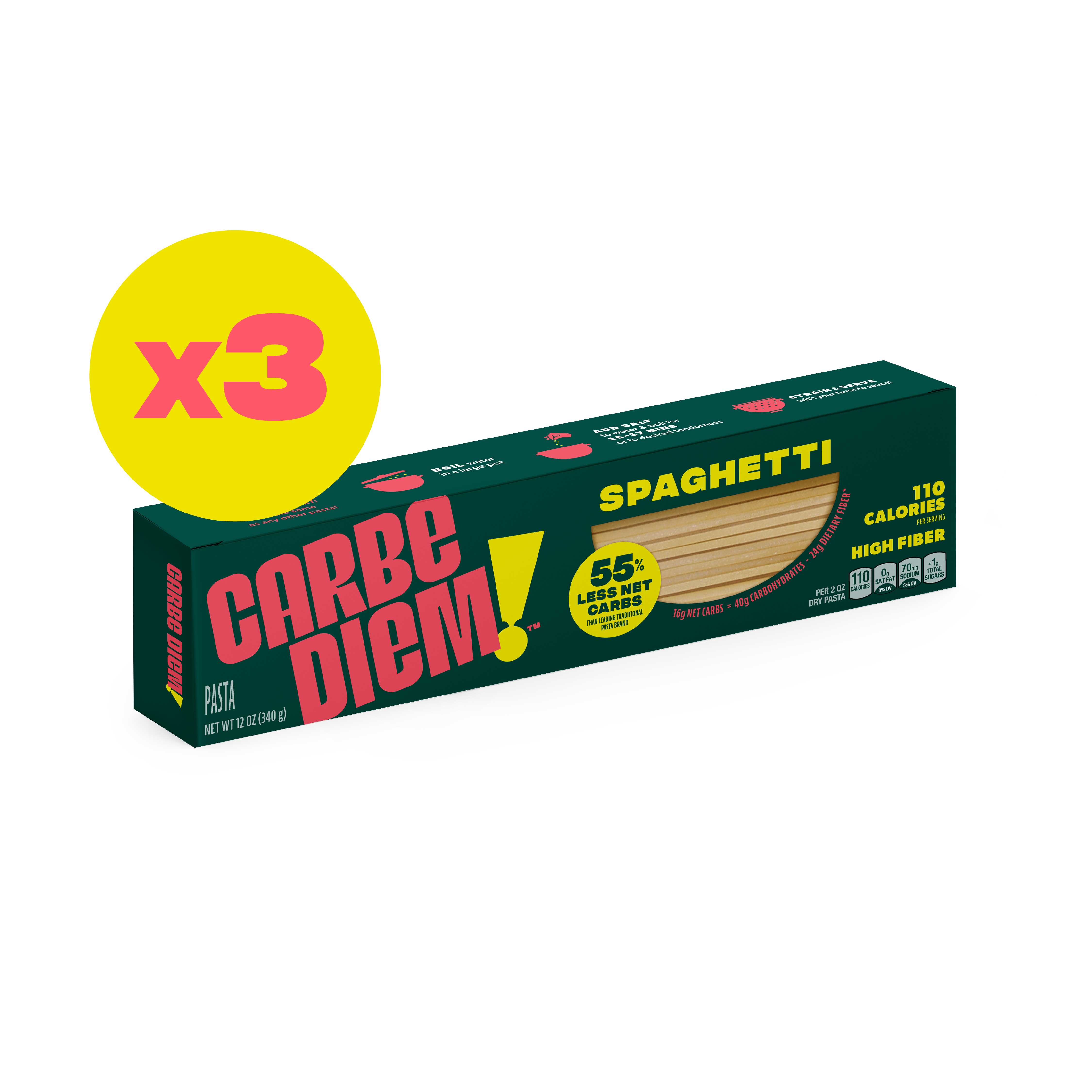 Carbe Diem Pasta- 55% Less Net Carbs And 45% Less Calories