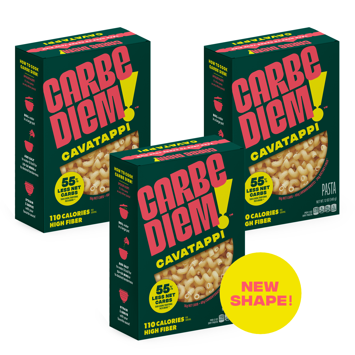 3 boxes of Carbe Diem cavatappi pasta