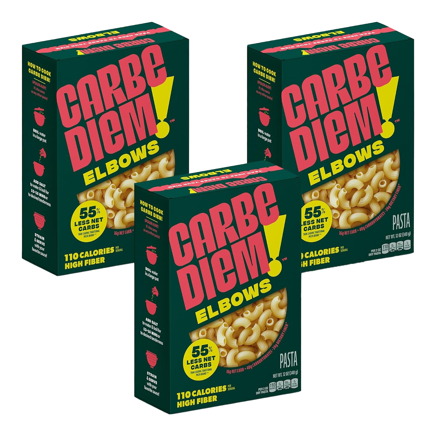 3 boxes of Carbe Diem elbow pasta