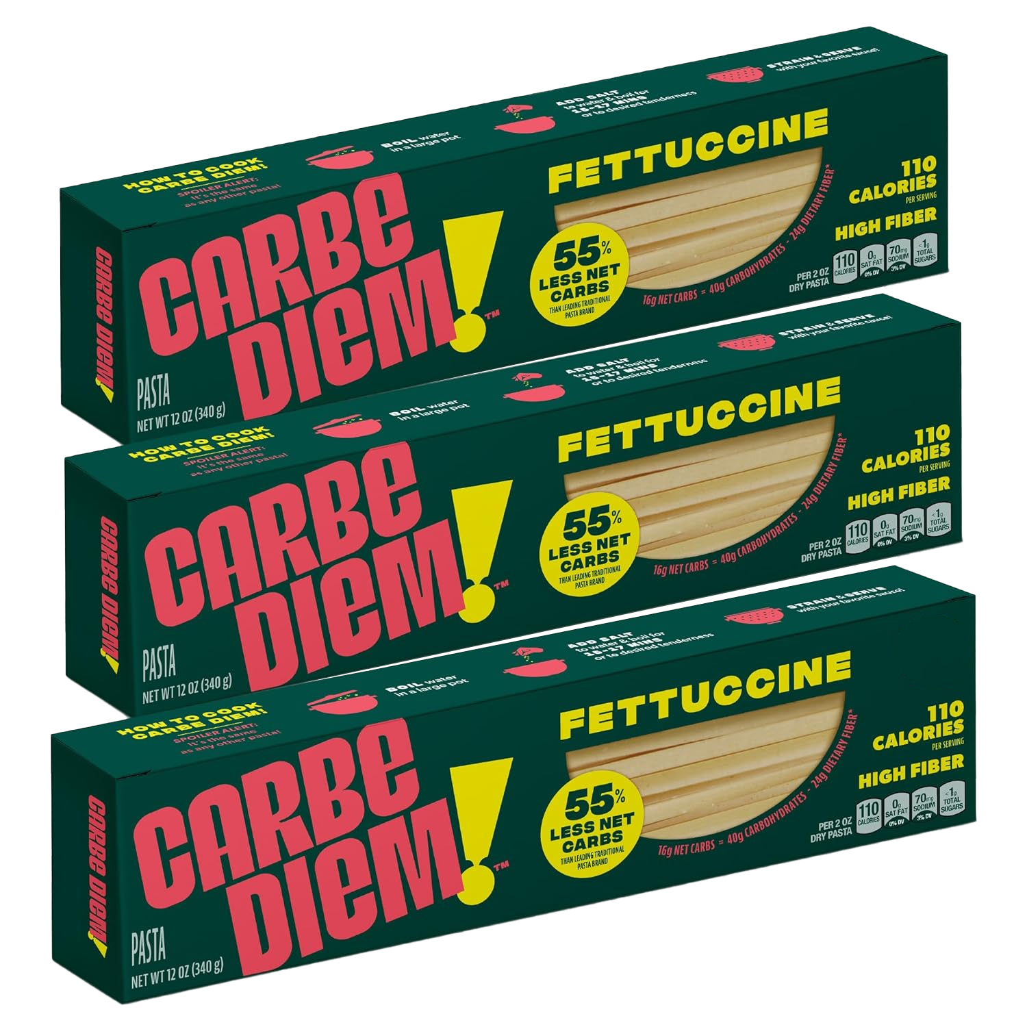 3 boxes of Carbe Diem fettuccine pasta