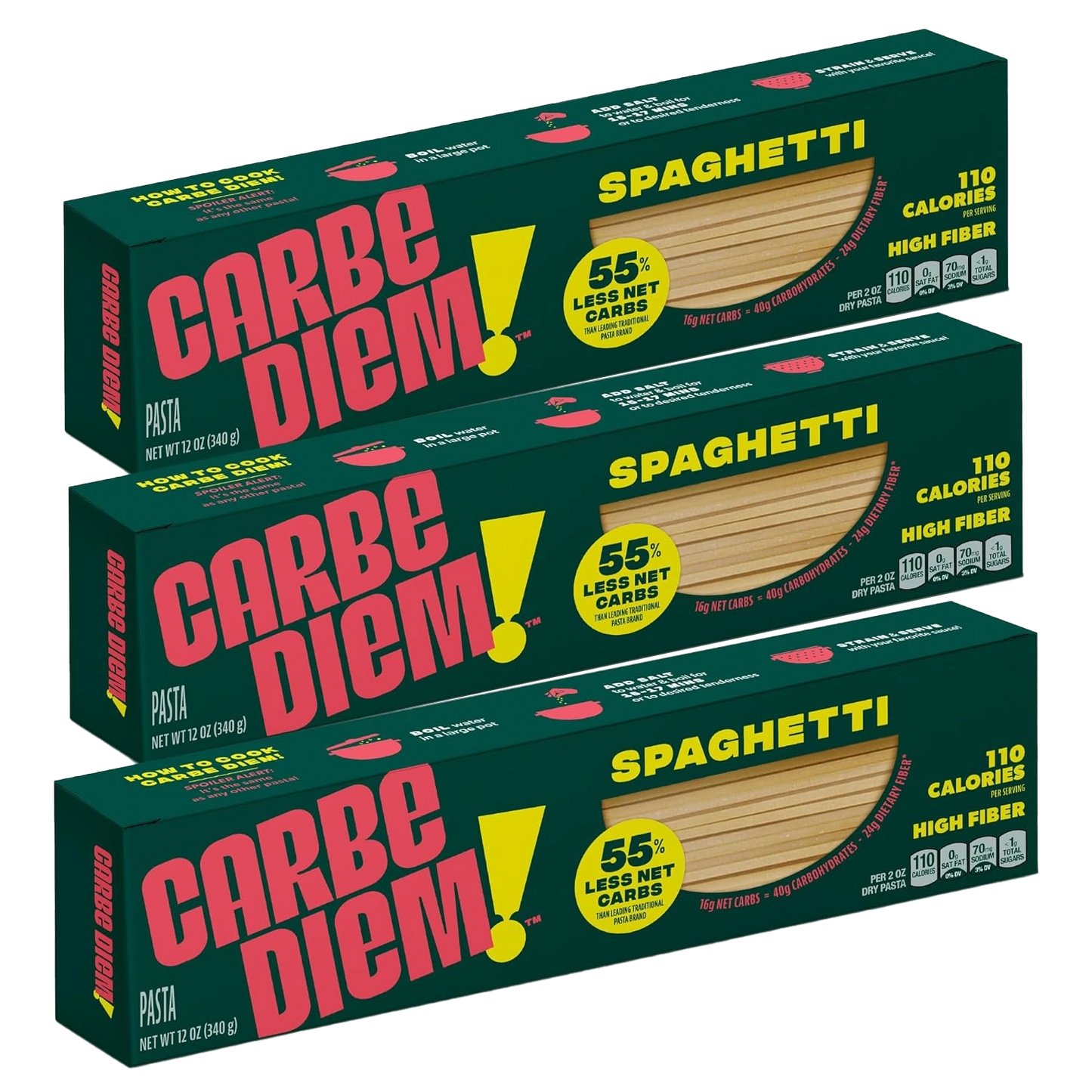 Three boxes of Carbe Diem spaghetti pasta