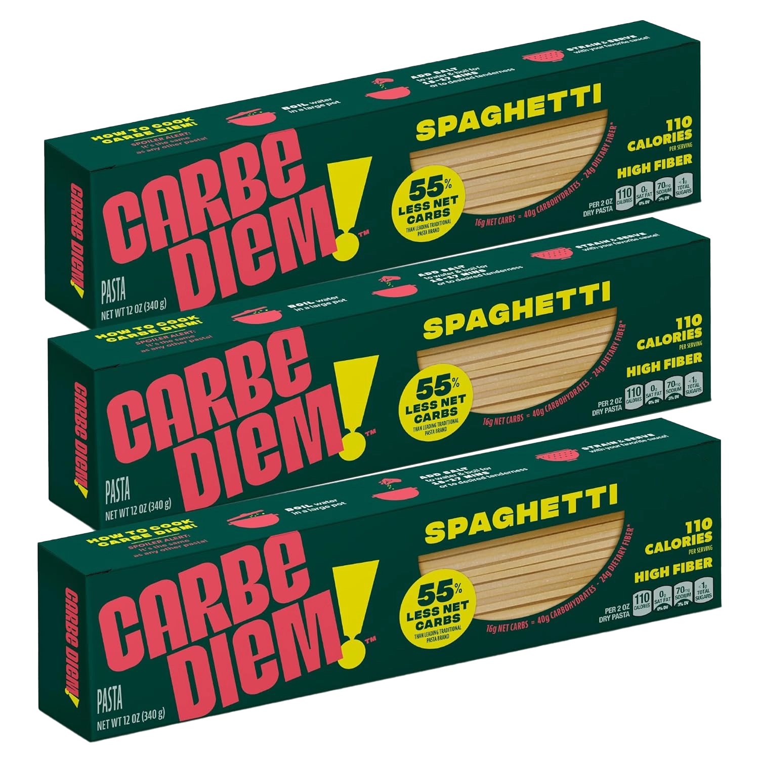 Three boxes of Carbe Diem spaghetti pasta