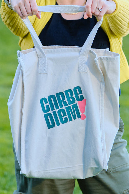 carbe diem tote bag on reverse side