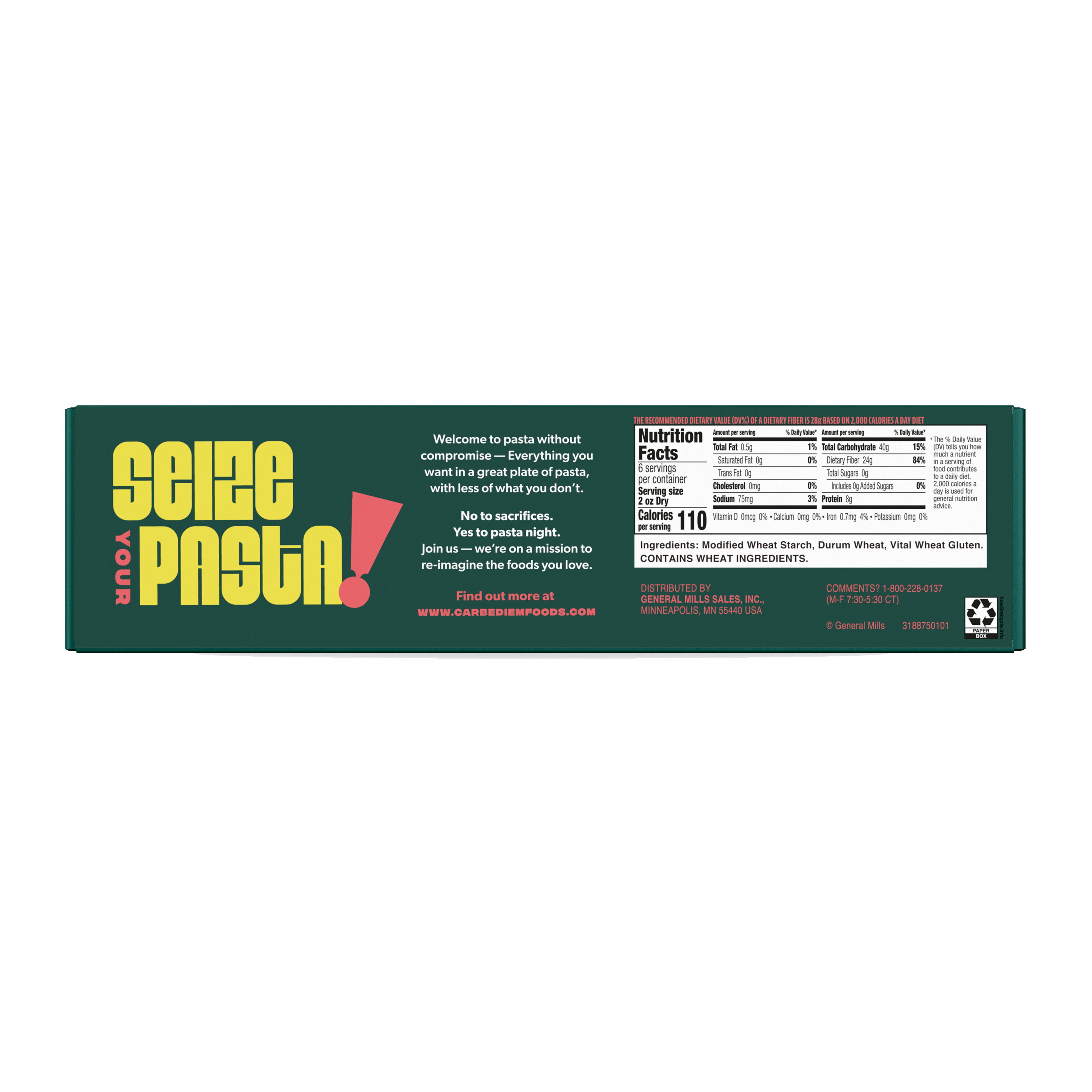 Carbe Diem Pasta- 55% Less Net Carbs And 45% Less Calories