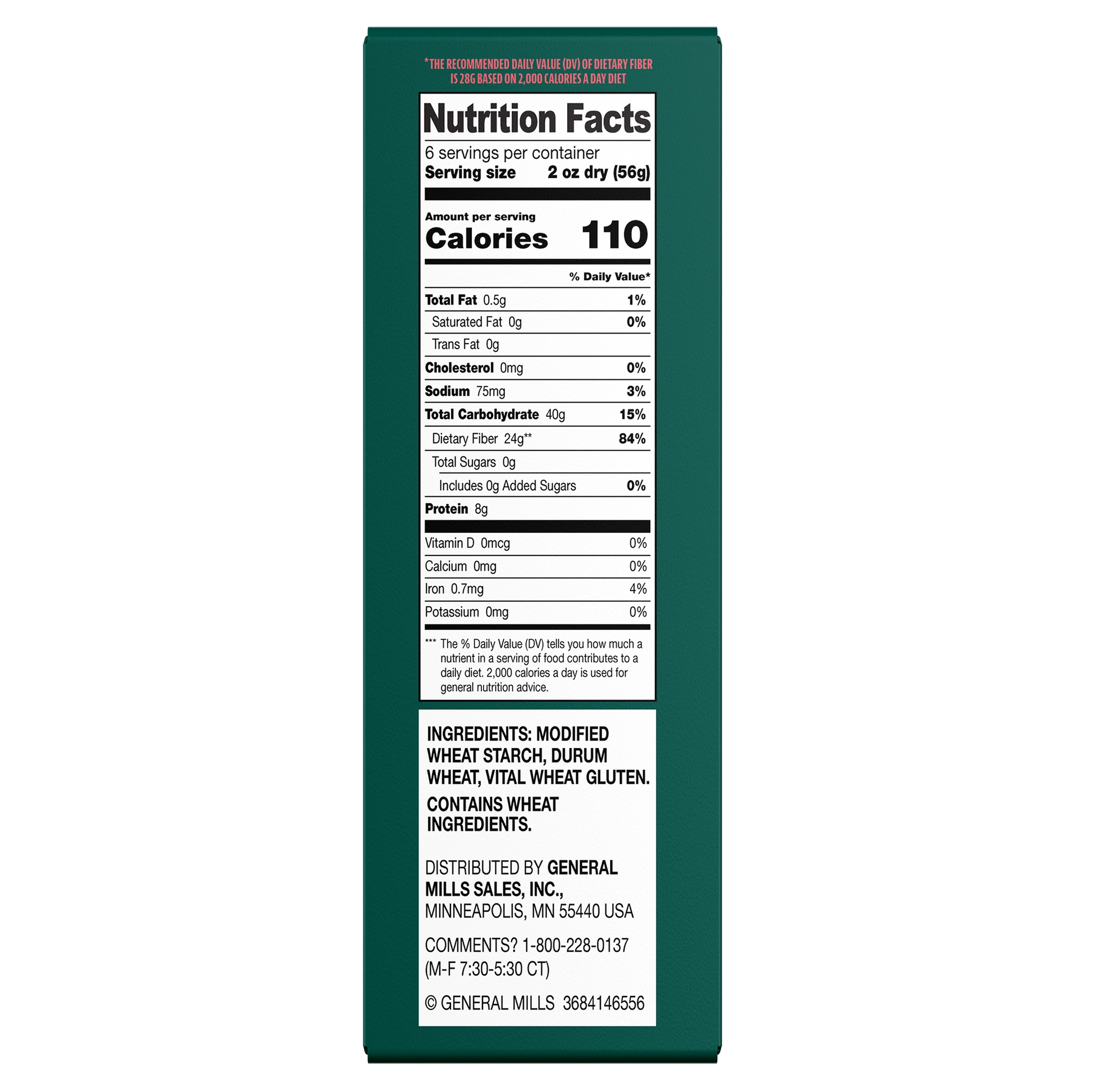 nutrition facts on side of Carbe Diem pasta