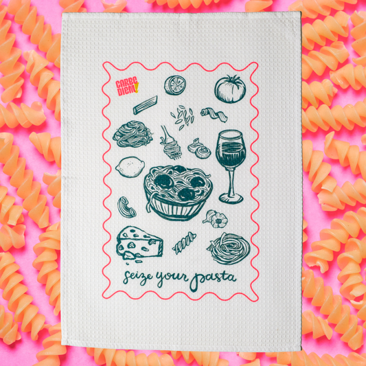 Pasta Night Waffle Weave Tea Towel
