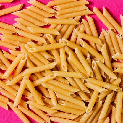 close-up of penne pasta to reveal detail